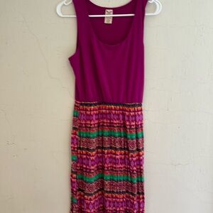 Faded Glory sleeveless maxi dress orange, purple & green size medium